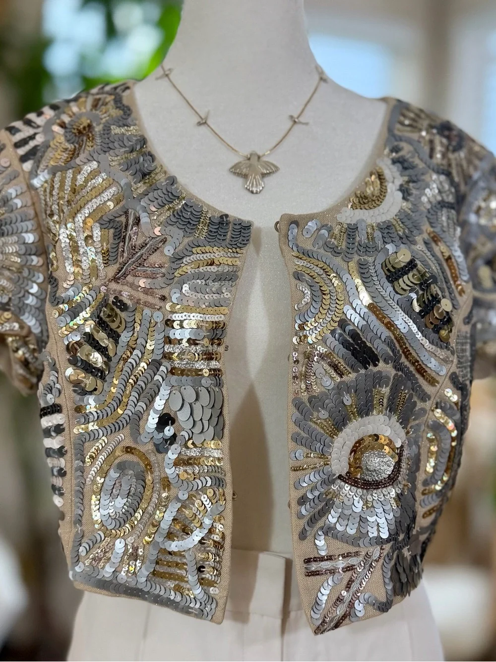 White House Black Market Linen Blend Sequin Bolero Jacket | Cropped  Cocktail M